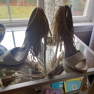 Fringe Beige Women's Heels